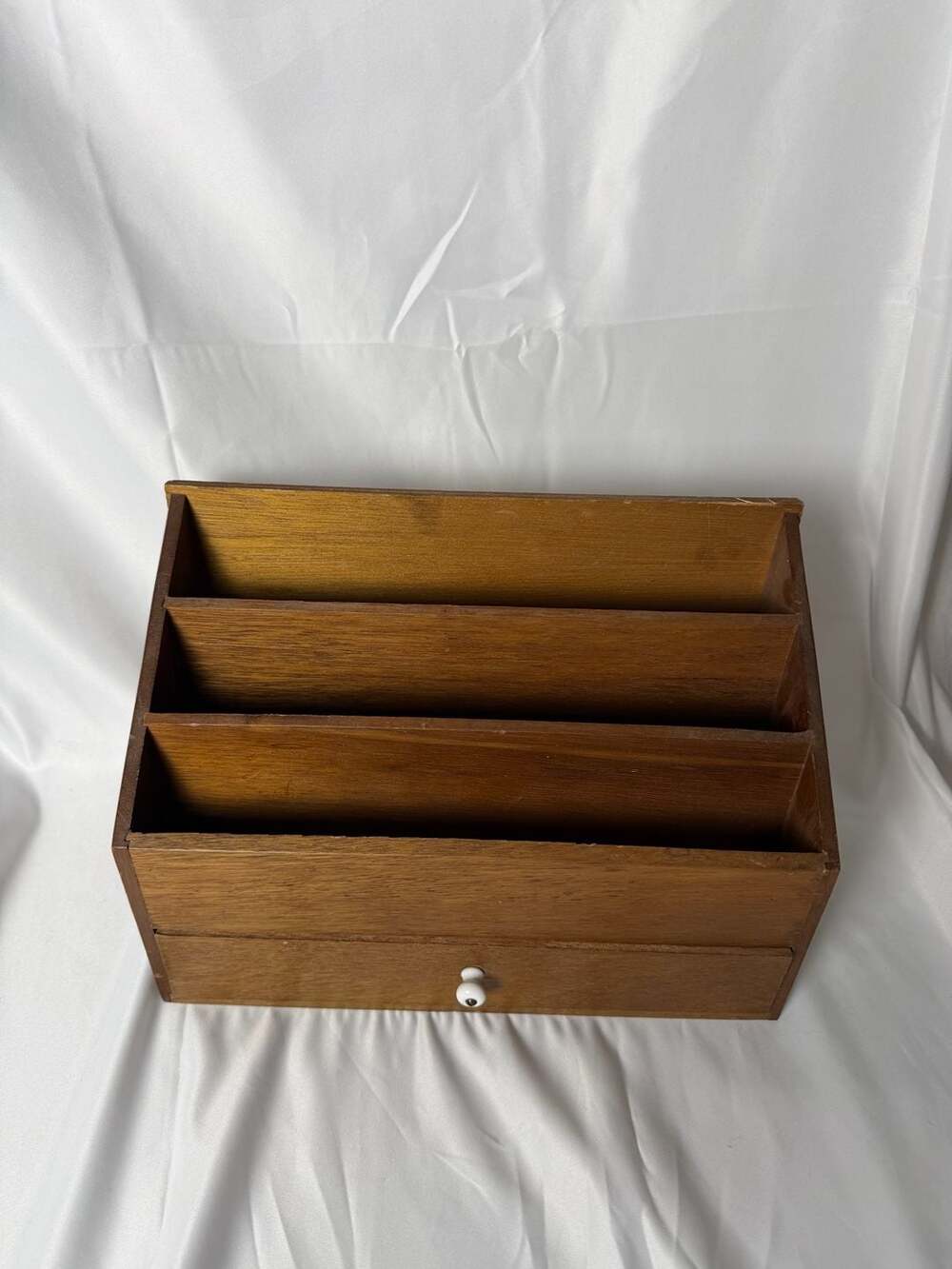 Vintage Wooden Desktop Document Organizer with Storage Drawer
